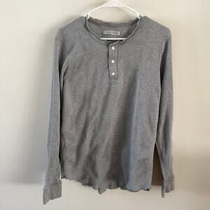Outerknown Mens Large Thermal Henley Shirt Heather Grey Long Sleeve Casual Basic